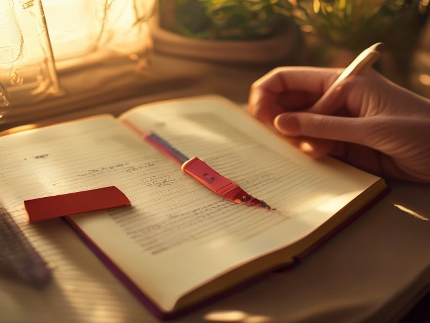 A notebook open with motivational notes and markers, symbolizing community encouragement and support